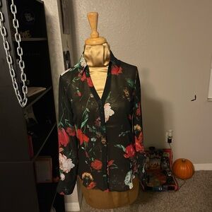 Express Black Floral Sheer Blouse